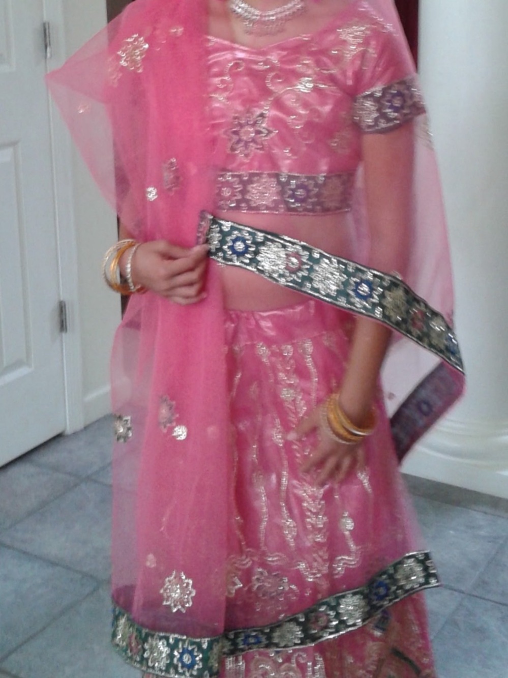 Elegant Pink Embroidered Girls Skirt Set (lengha)